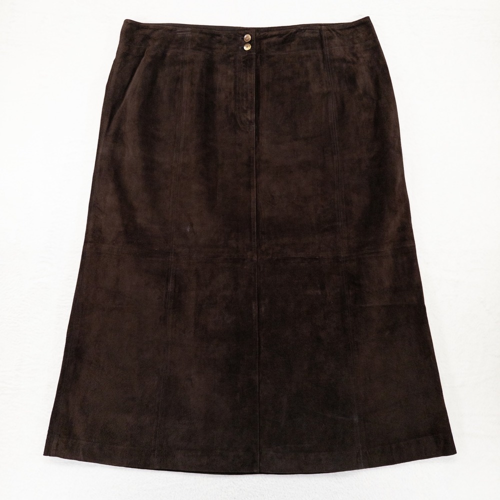 Lauren Ralph Lauren Suede Leather Maxi Skirt 18W Brown A-Line Paneled Heritage